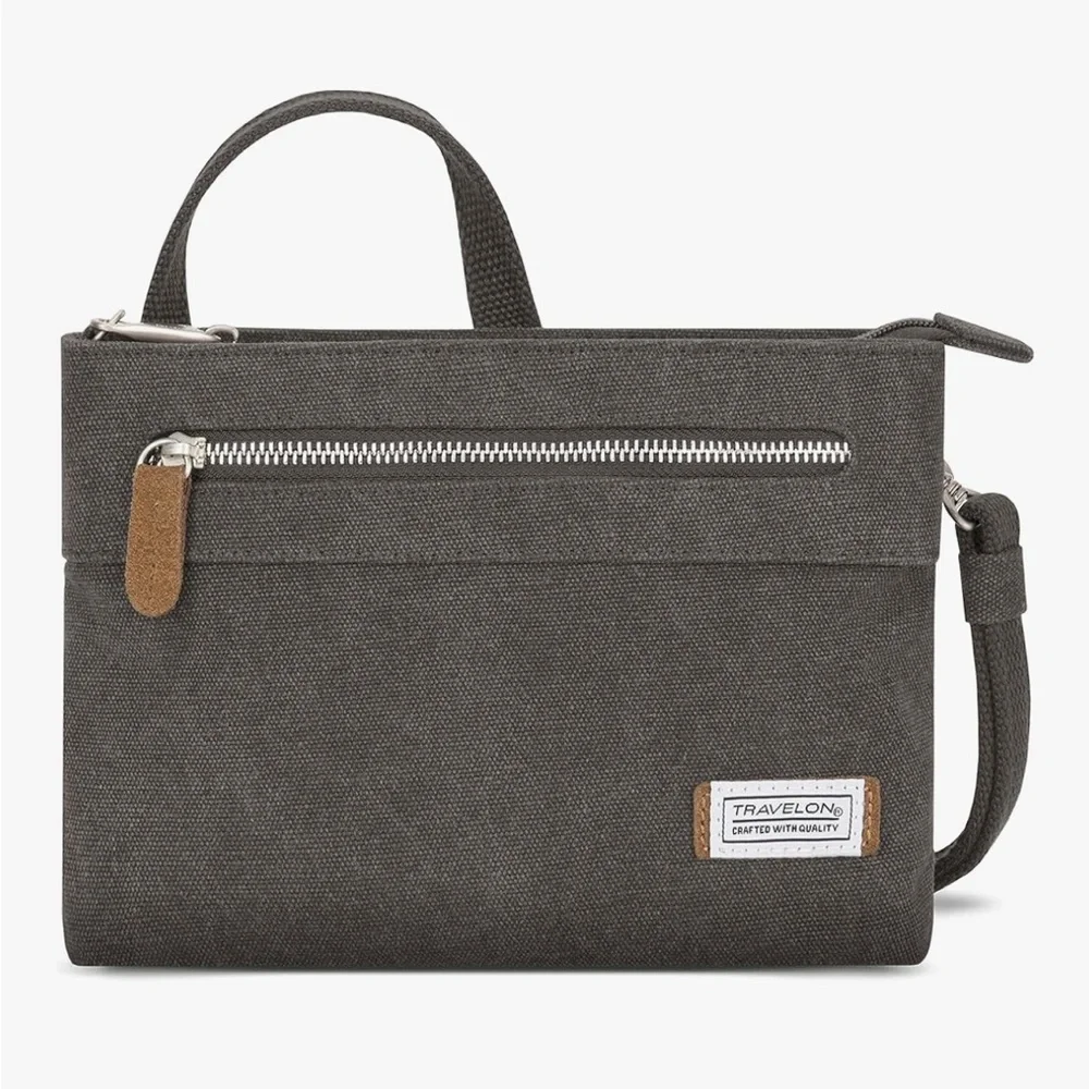 Canvas Travelon Women's Anti-Theft Heritage Small Crossbody in Pewter